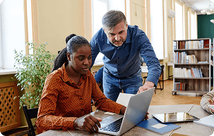 Tutor guiding a student